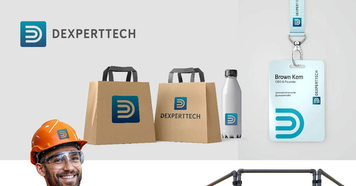 Dexperttech on bags, bottle and lanyard