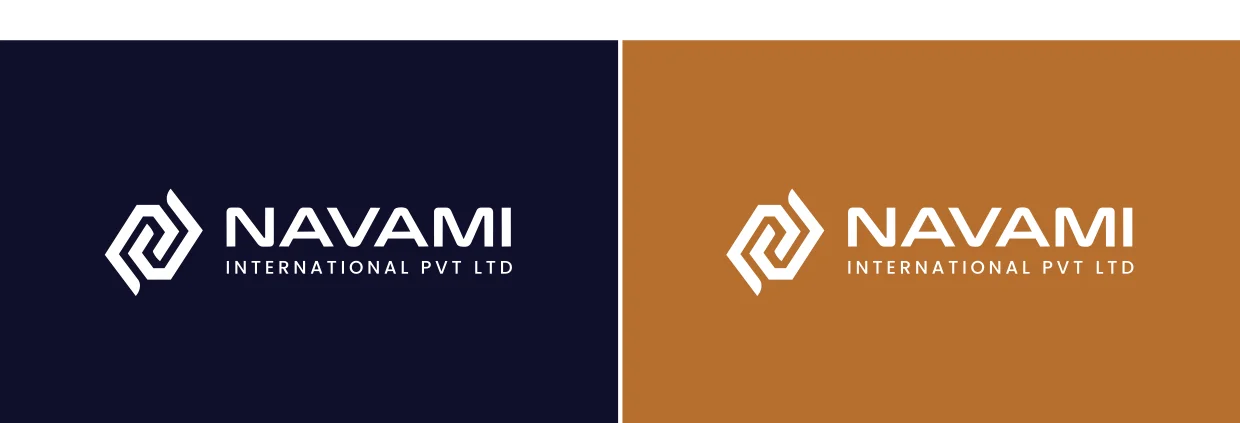 Navami logo colour variations on navy and copper