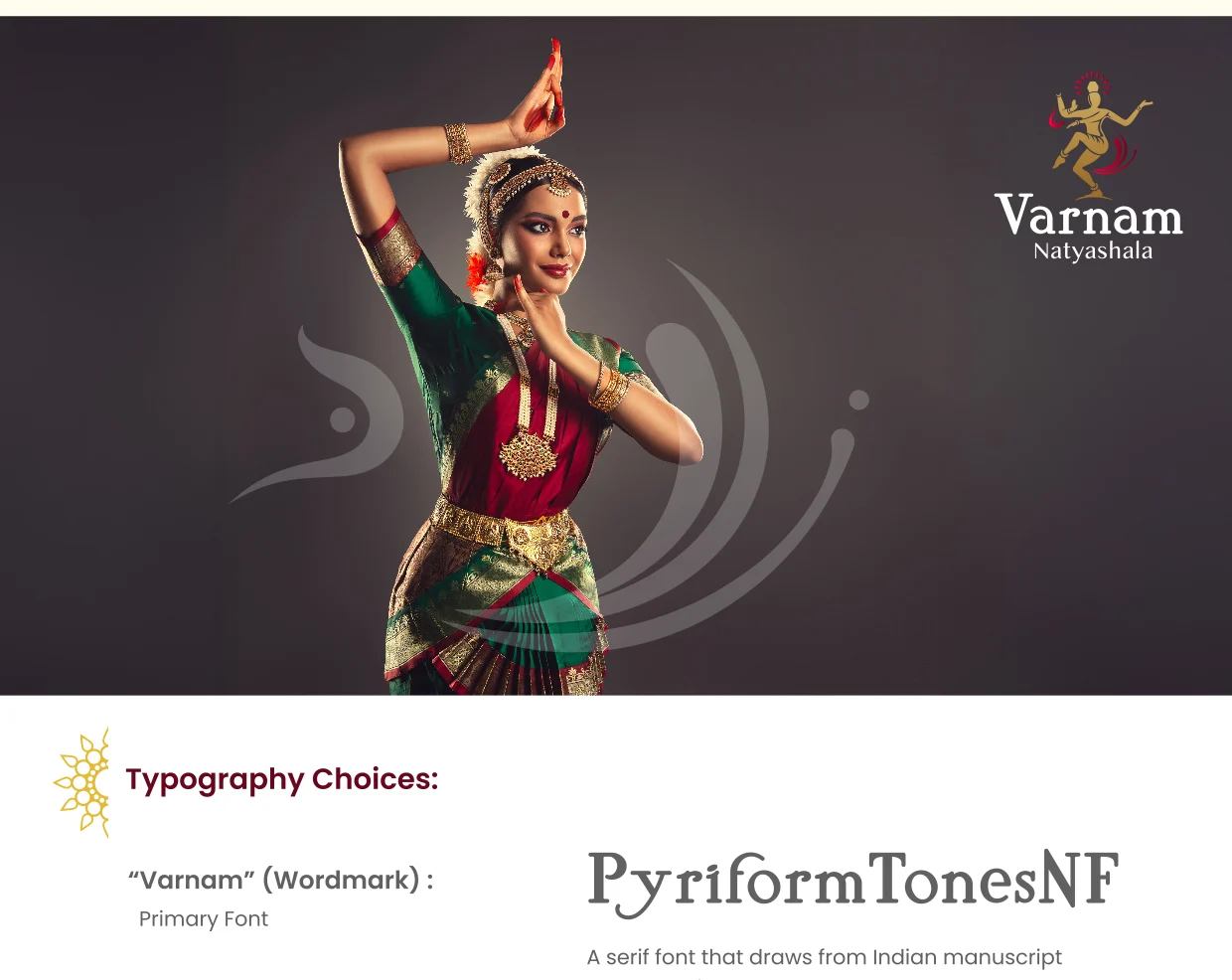 Varnam brand with a Bharatanatyam dancer