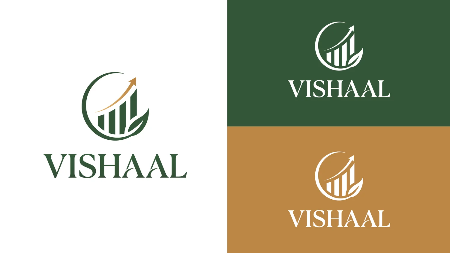 Vishaal new identity in green, gold and white colourways